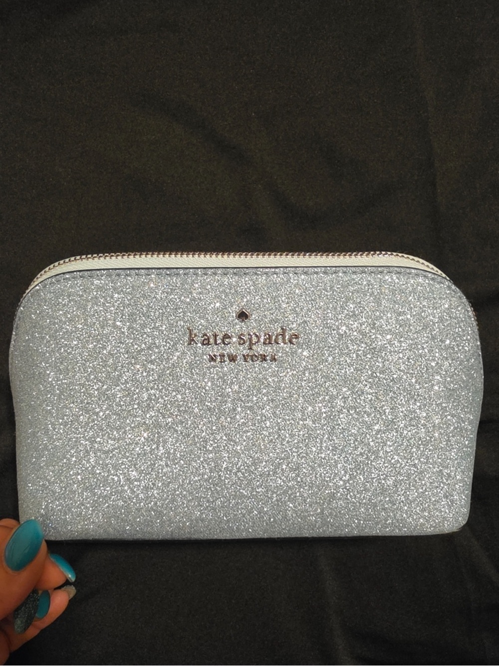 kate spade Silver Glitter Dome Cosmetic Pouch